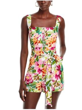 FARM Rio Painted Flowers Sleeveless Linen Romper, NWT 🇧🇷